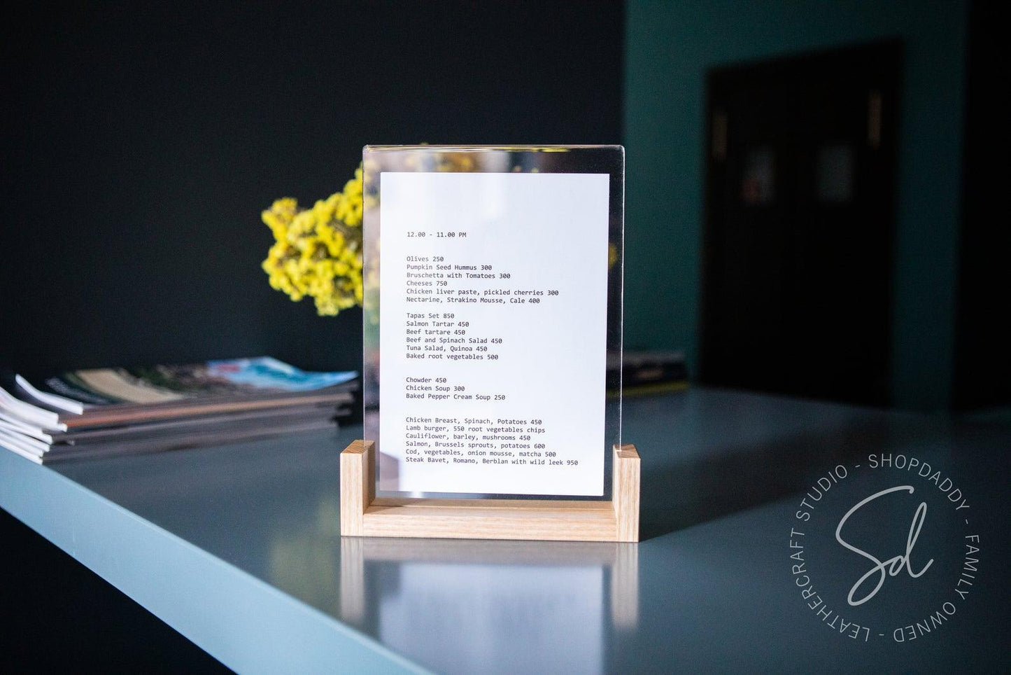 table wooden menu 8.5x11 holder shopdaddy studio