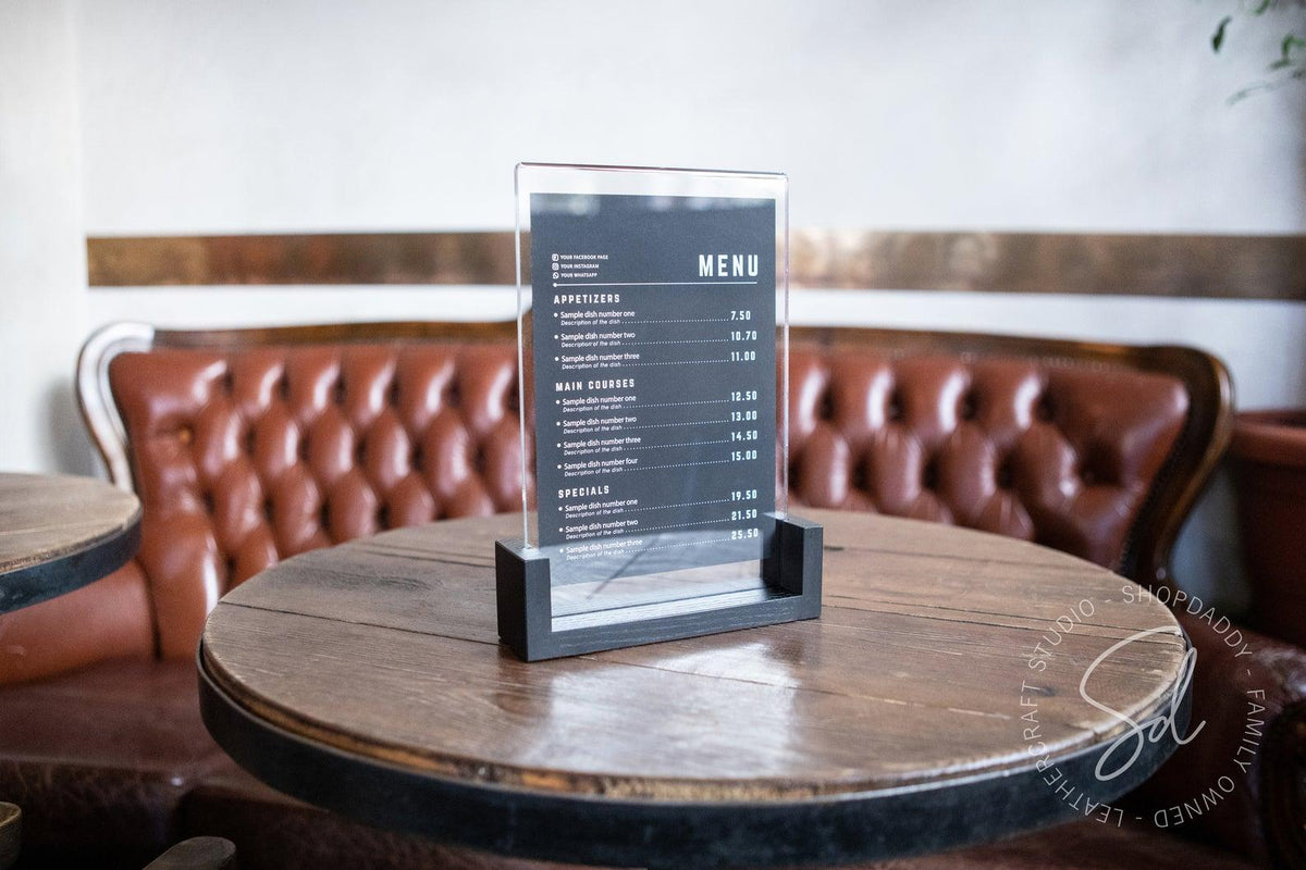 Black Wooden/Acrylic Table Menu Stand
