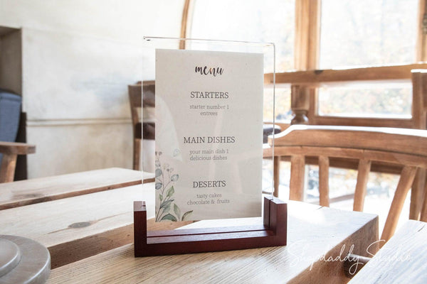 Mahogany Wooden/Acrylic Table Menu Stand for bar