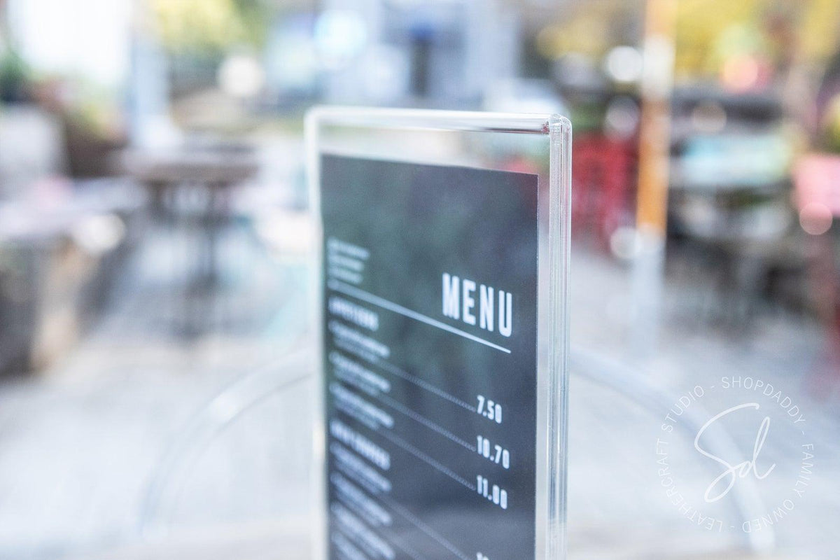 Black Wooden/Acrylic Table Menu Stand for restaurant