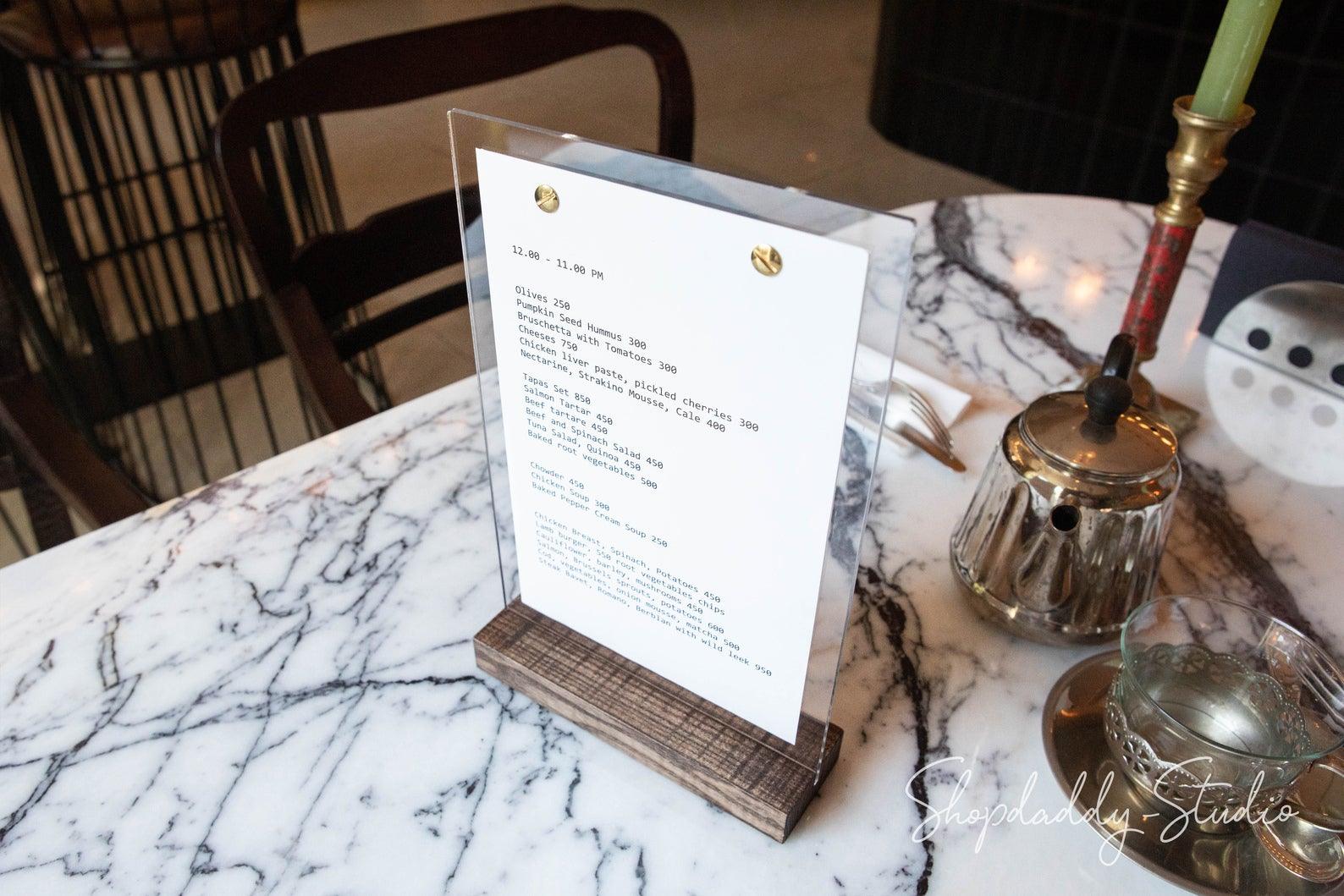 Wooden Acrylic Table Stand Menu – Shopdaddy-Studio