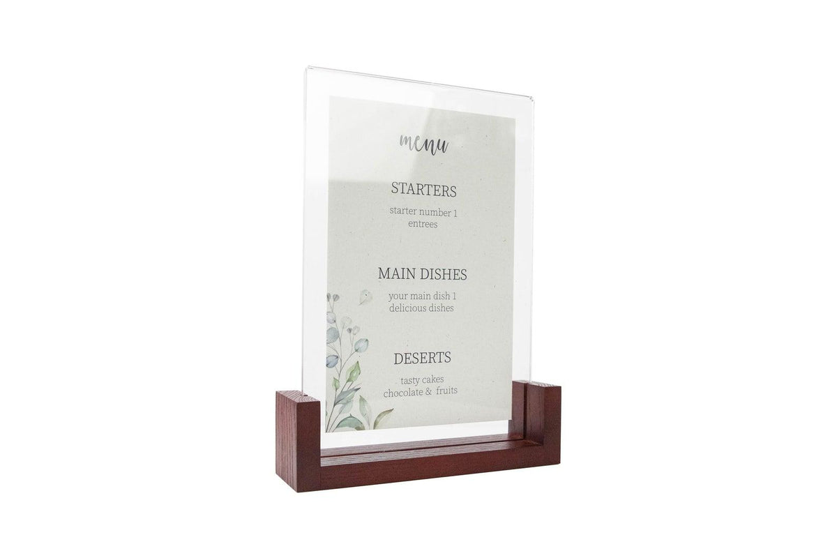 Elegant Mahogany Wooden/Acrylic Table Menu Stand