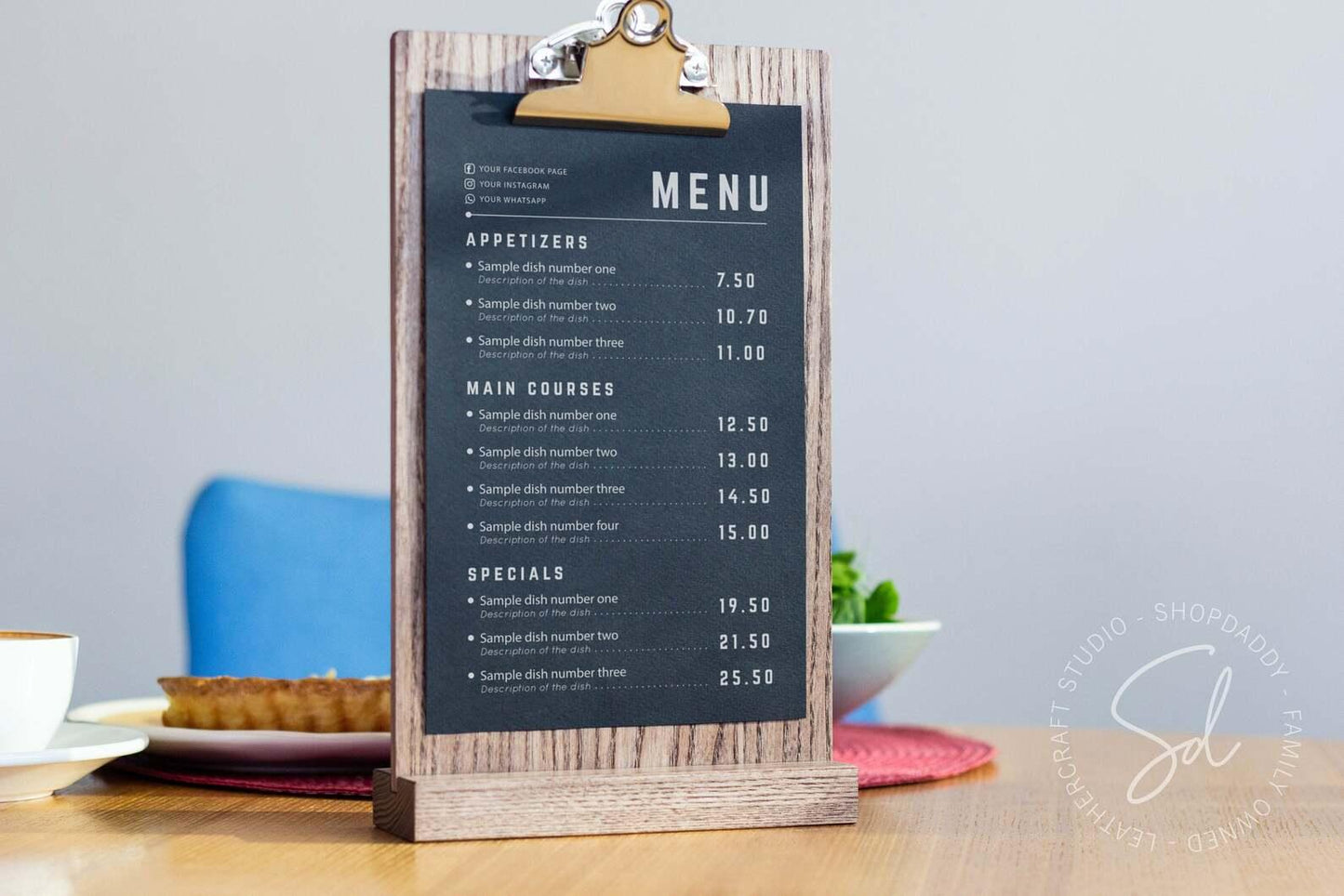 touchless Straight Wooden Table tent with Clip