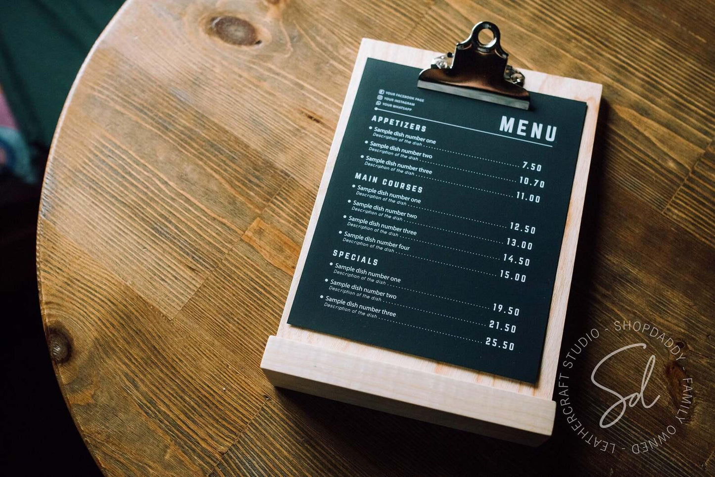Straight Wooden Table Top Stand with Clip for restaurant