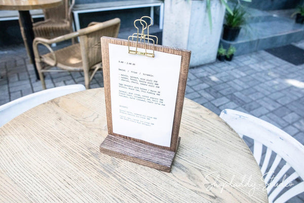 cafe Walnut Straight Wooden Table Stand with Golden Binder