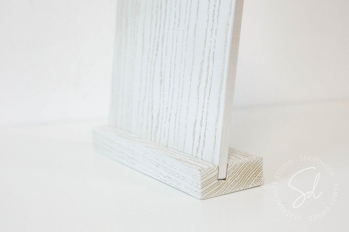 white Angled Wooden Table Tent with Metal Clip