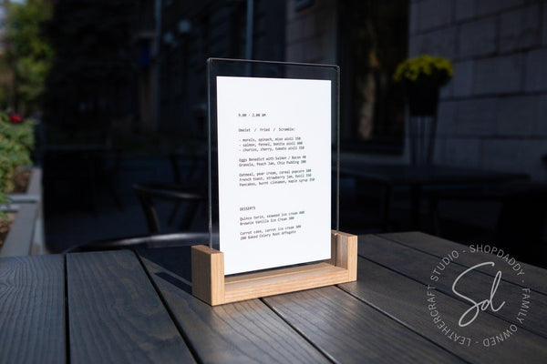 wooden acrylic stand for QR code menu shopdaddy