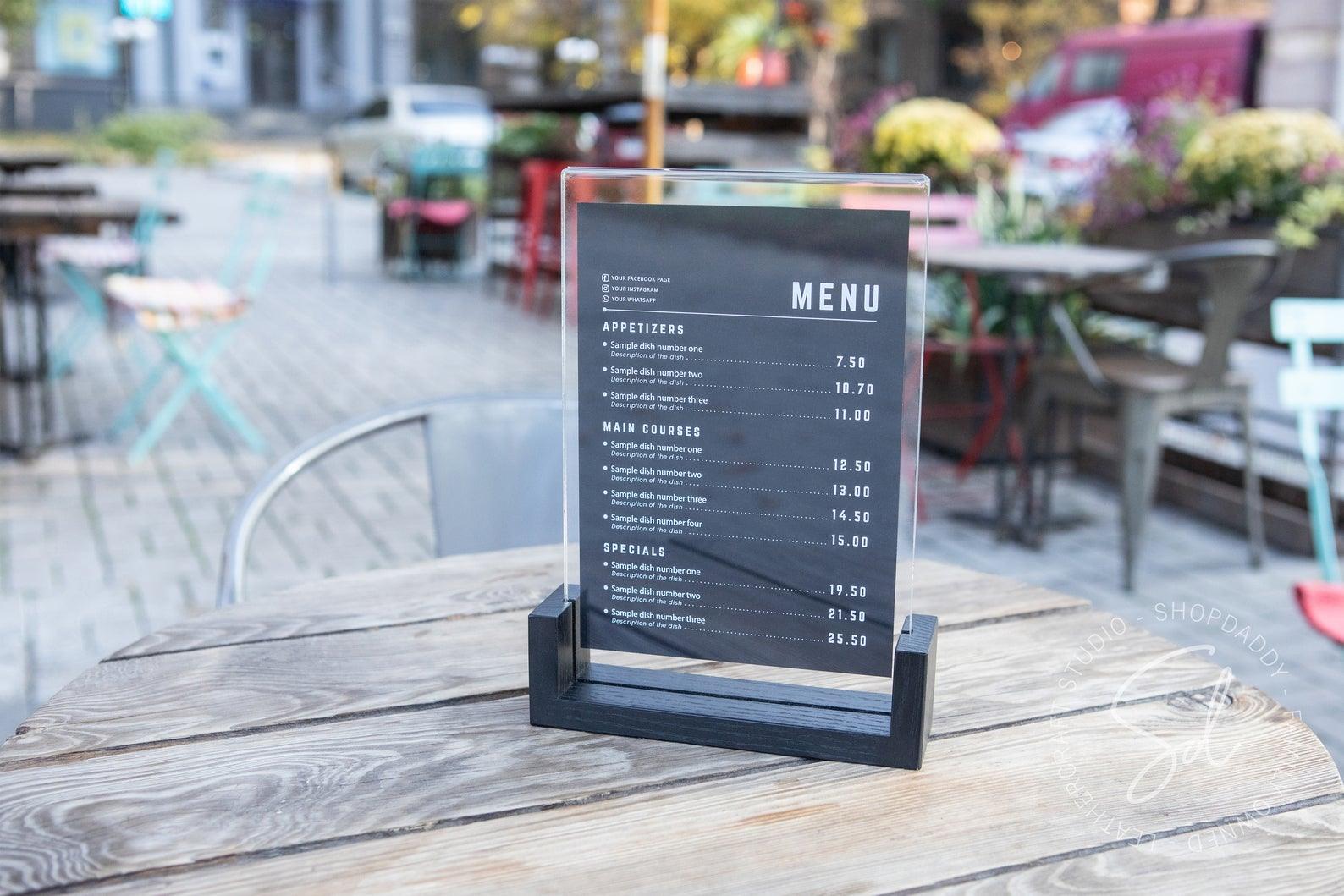 Table Menu. Art Black Wooden/Acrylic Table Menu Holder – Shopdaddy-Studio
