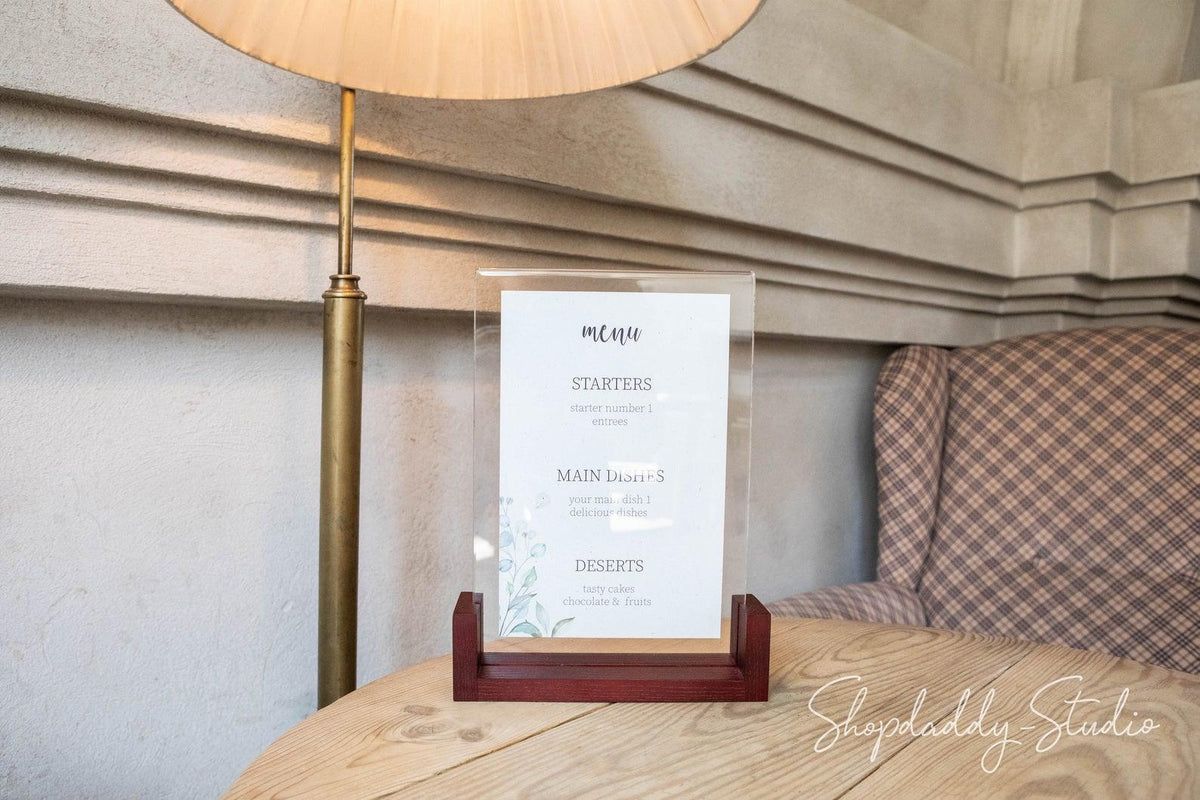 restaurant contactless Mahogany Wooden/Acrylic Table Menu Stand  