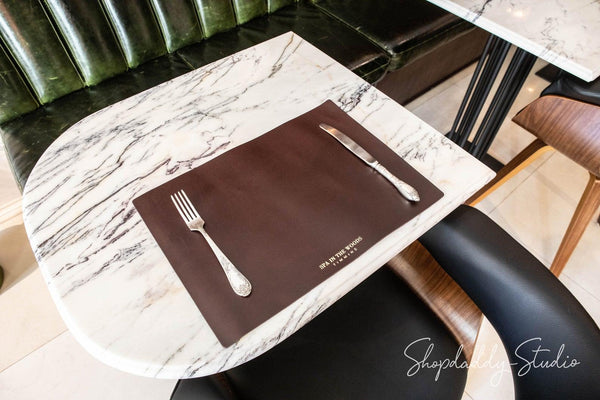 Dark Brown Thick Leather Table Placemat with logo