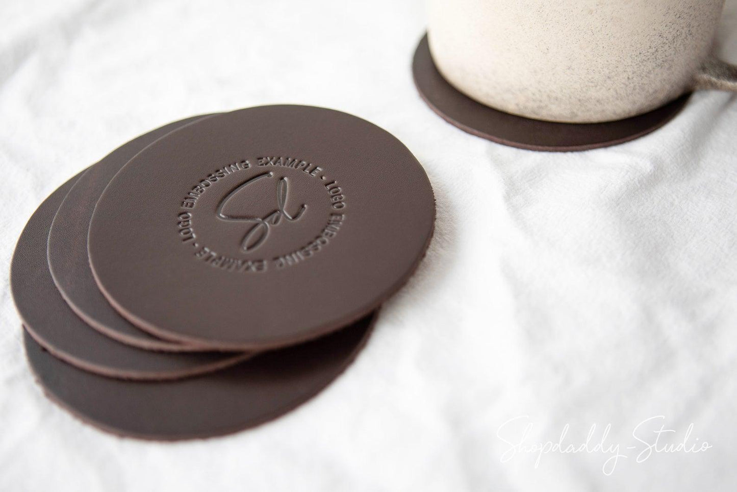 Set of Dark Brown Leather Coasters (5 pcs)
