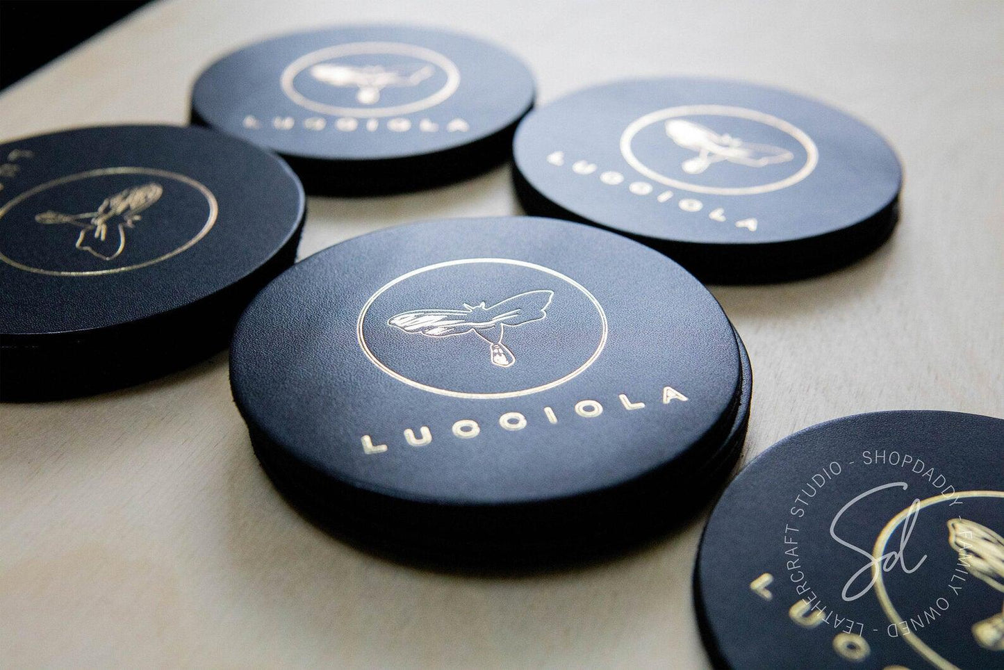 Black Set of Leather Drink Coasters (5 pcs)