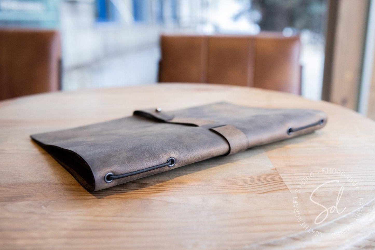 restaurant Olive Leather Menu Cover with Leather Belt