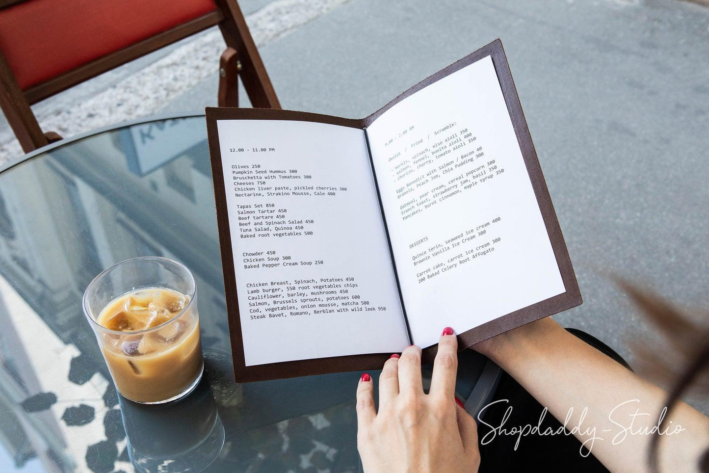 cafe Brown Thick Leather Menu Cover with Pattern