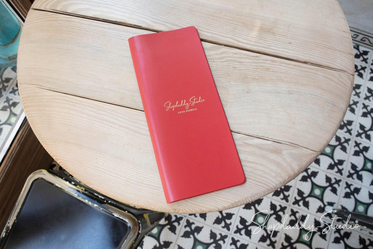 Red Thick Leather Menu Holder with Plank