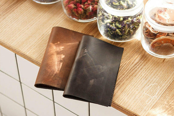 Chocolate Leather Check Holder with Pen Loop