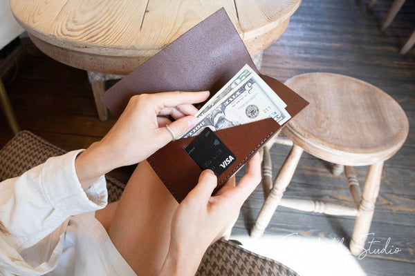 Brown Server Leather Check Holder with Pen Loop