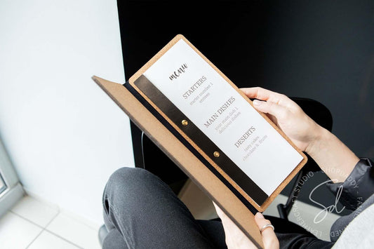 Black Leather Menu Folder with Cork