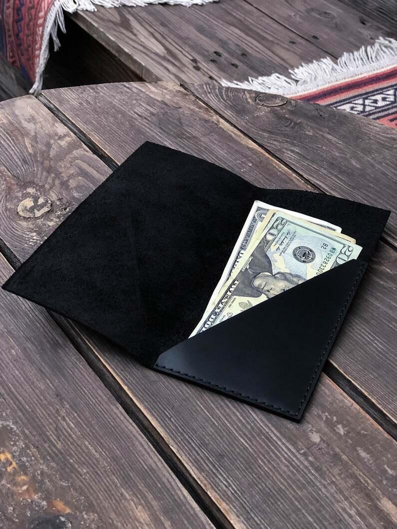 cafe Black Leather Check Holder without Pen Loop 