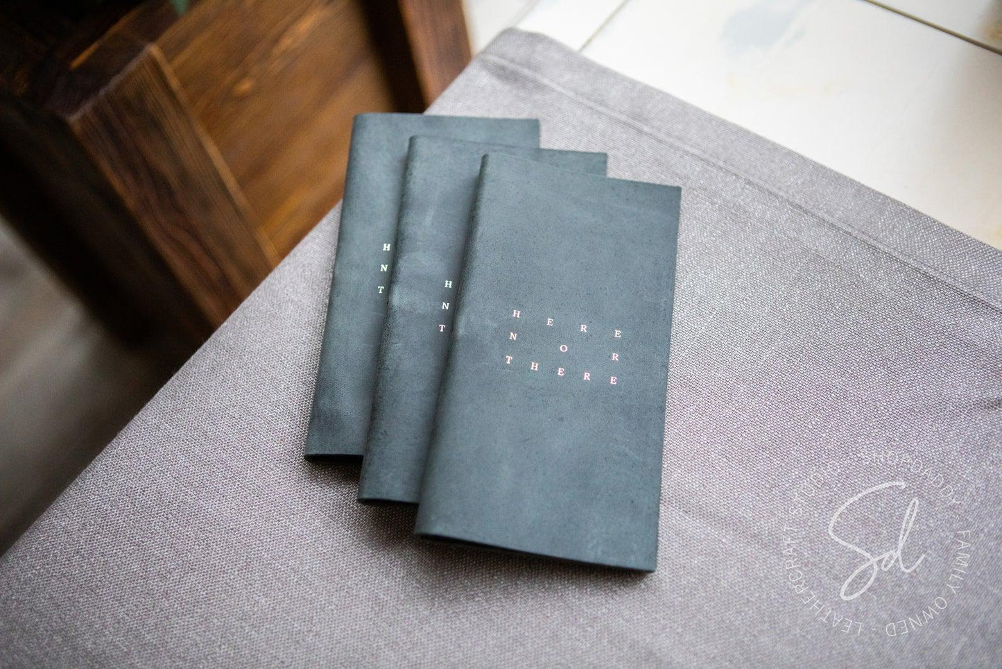 Green-Gray Leather Bill Holder with Pen Loop for restaurant