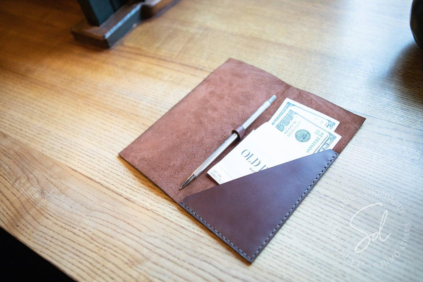 restaurant Brown Leather Check Presenter with Pen Loop