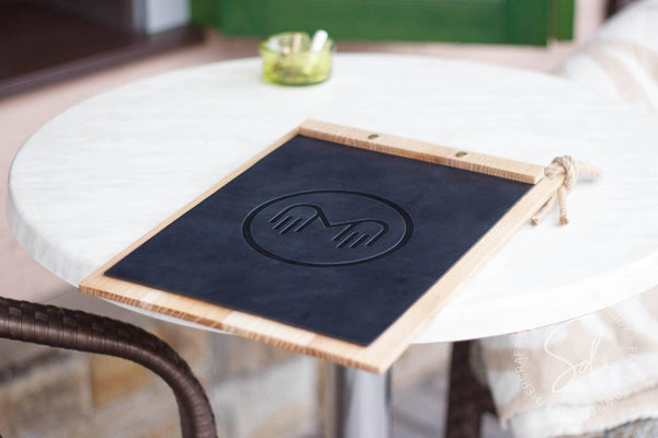 restaurant Menu Holder with Leather Cover & Rope
