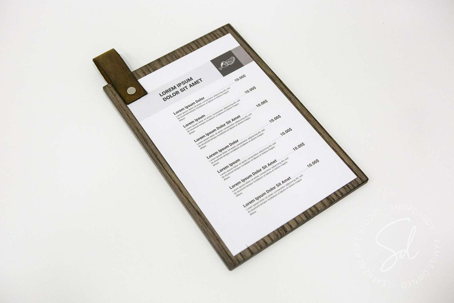 bar wooden Menu Board with Leather Loop