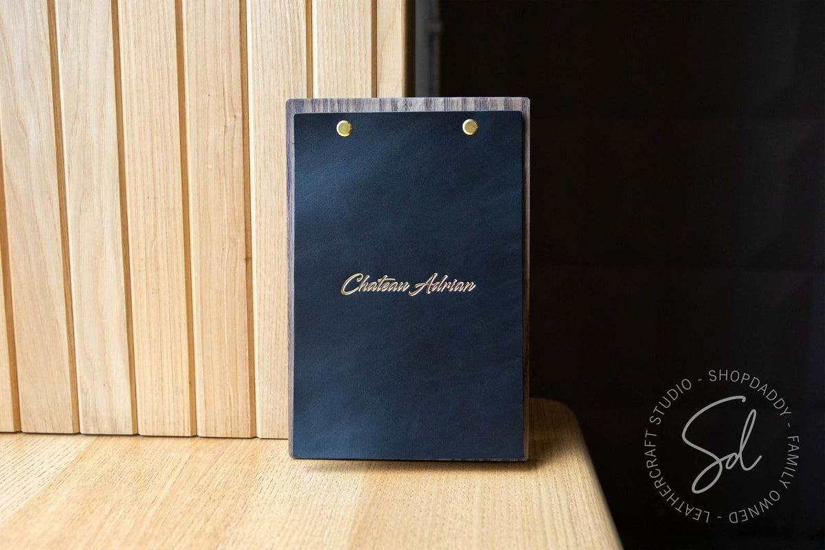 Wood Menu Board with Thick Leather Cover
