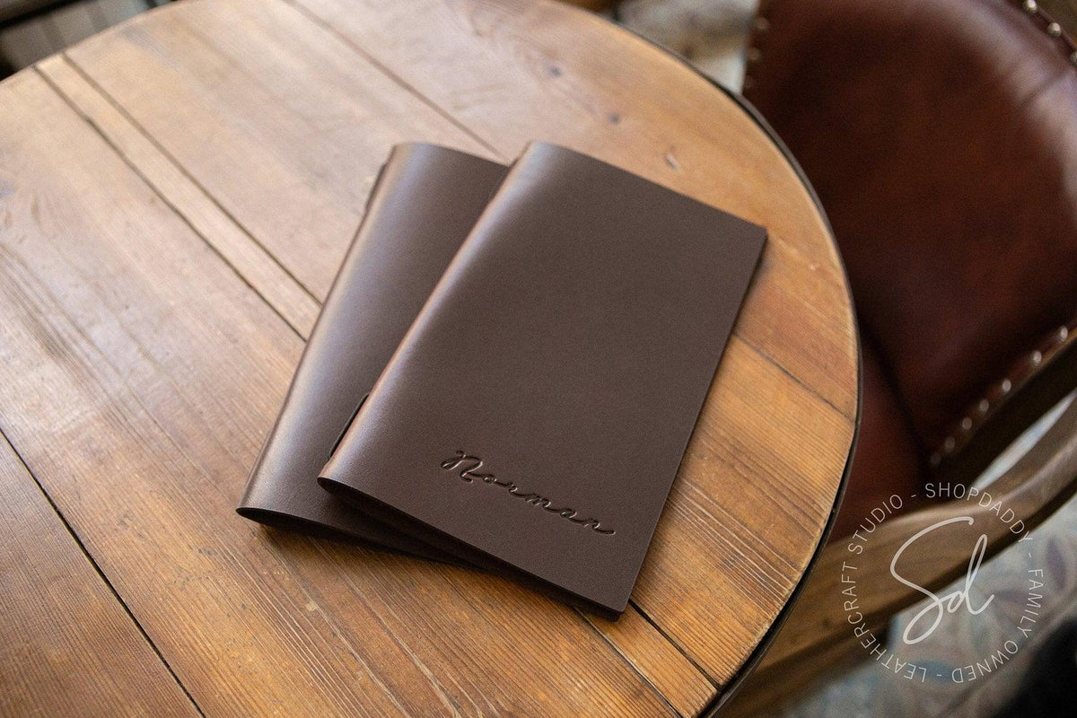 cafe Dark Brown Thick Leather Menu Cover with Elastic Band