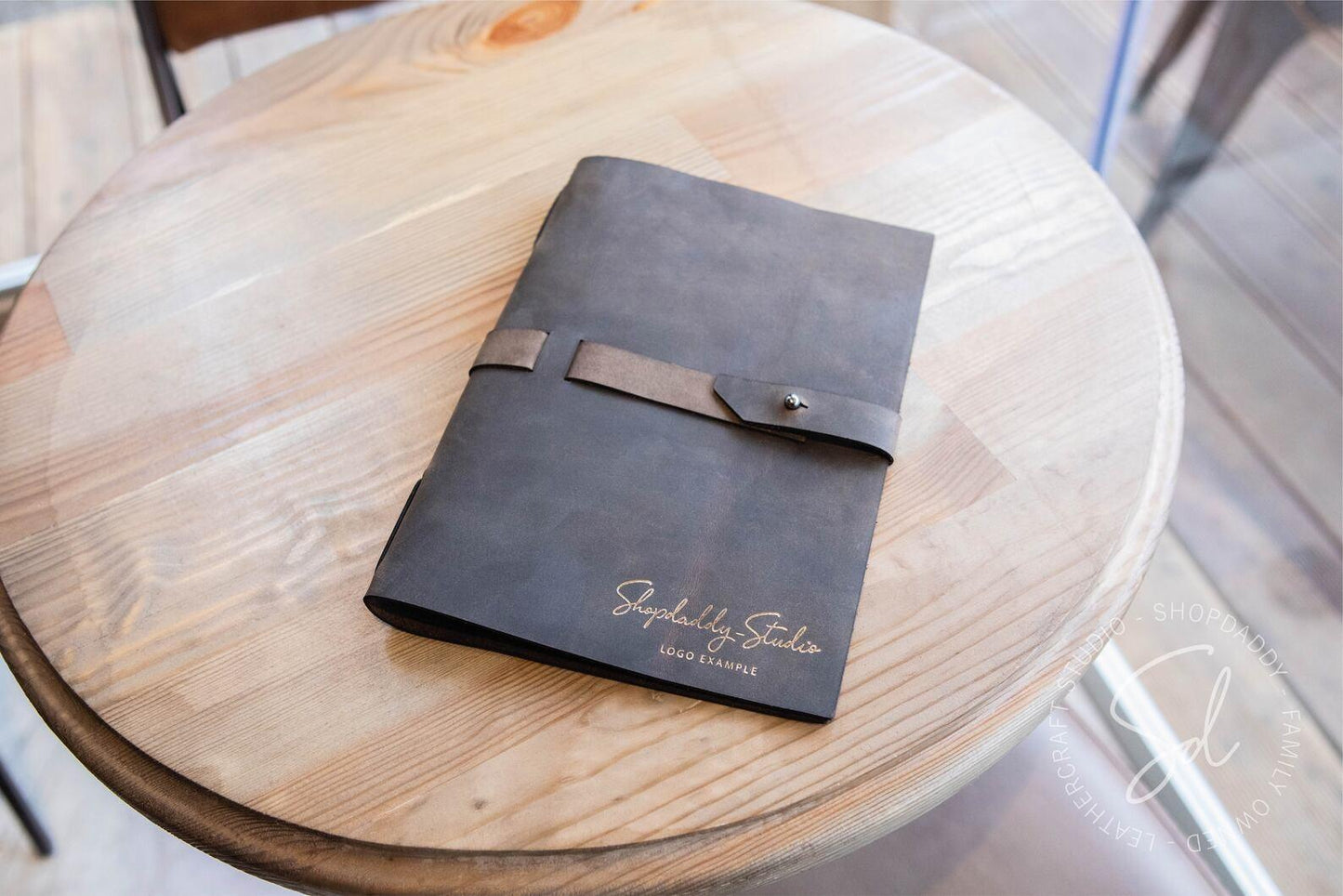 Olive Leather Menu Cover with Leather Belt