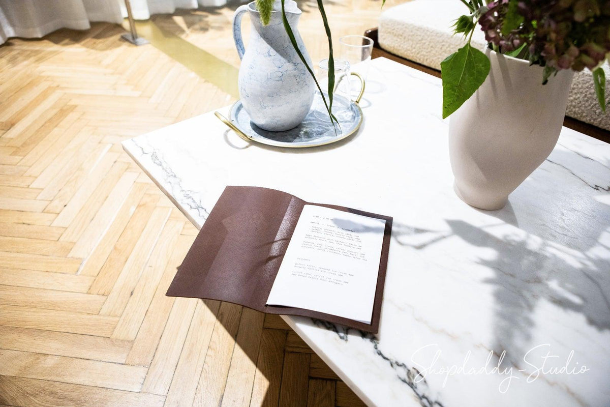 Personalized Brown Thick Leather Menu Cover with Pattern