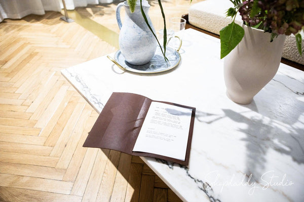 Personalized Brown Thick Leather Menu Cover with Pattern
