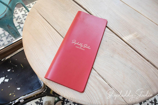 Red Thick Leather Menu Booklet with Plank