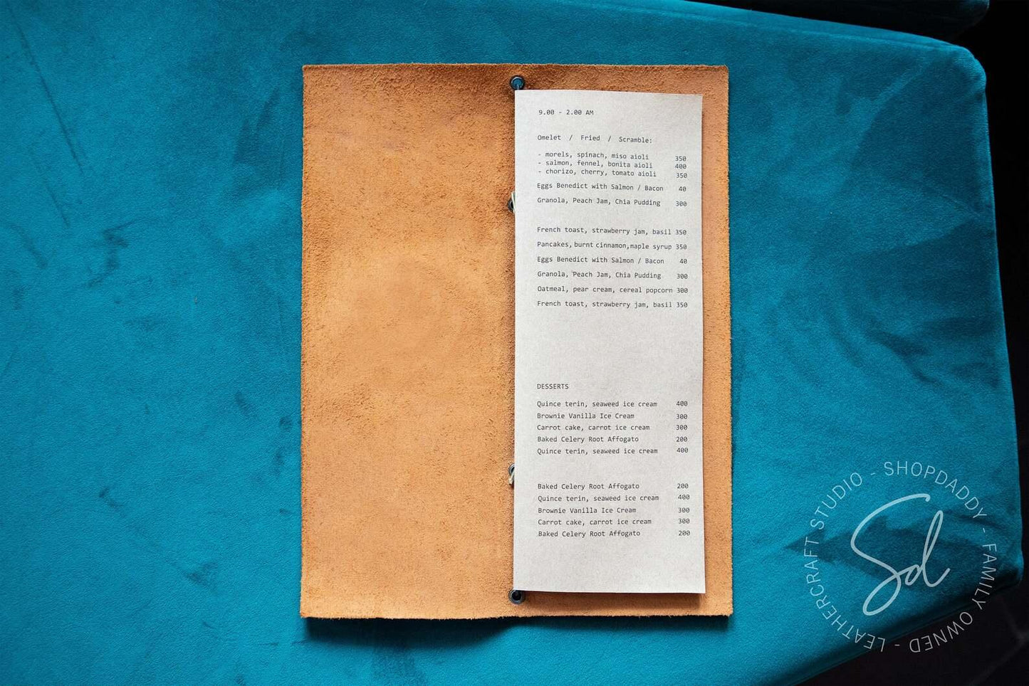 Rusty Leather Menu book with Elastic Band