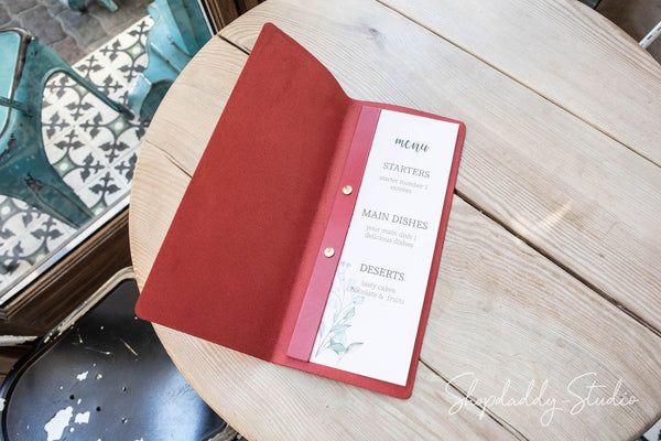Red Thick Leather Menu Folder with Plank