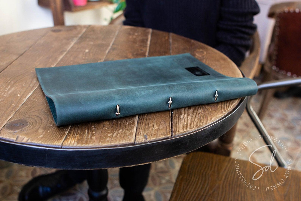 bar Green Leather Menu Cover with Steel Rings