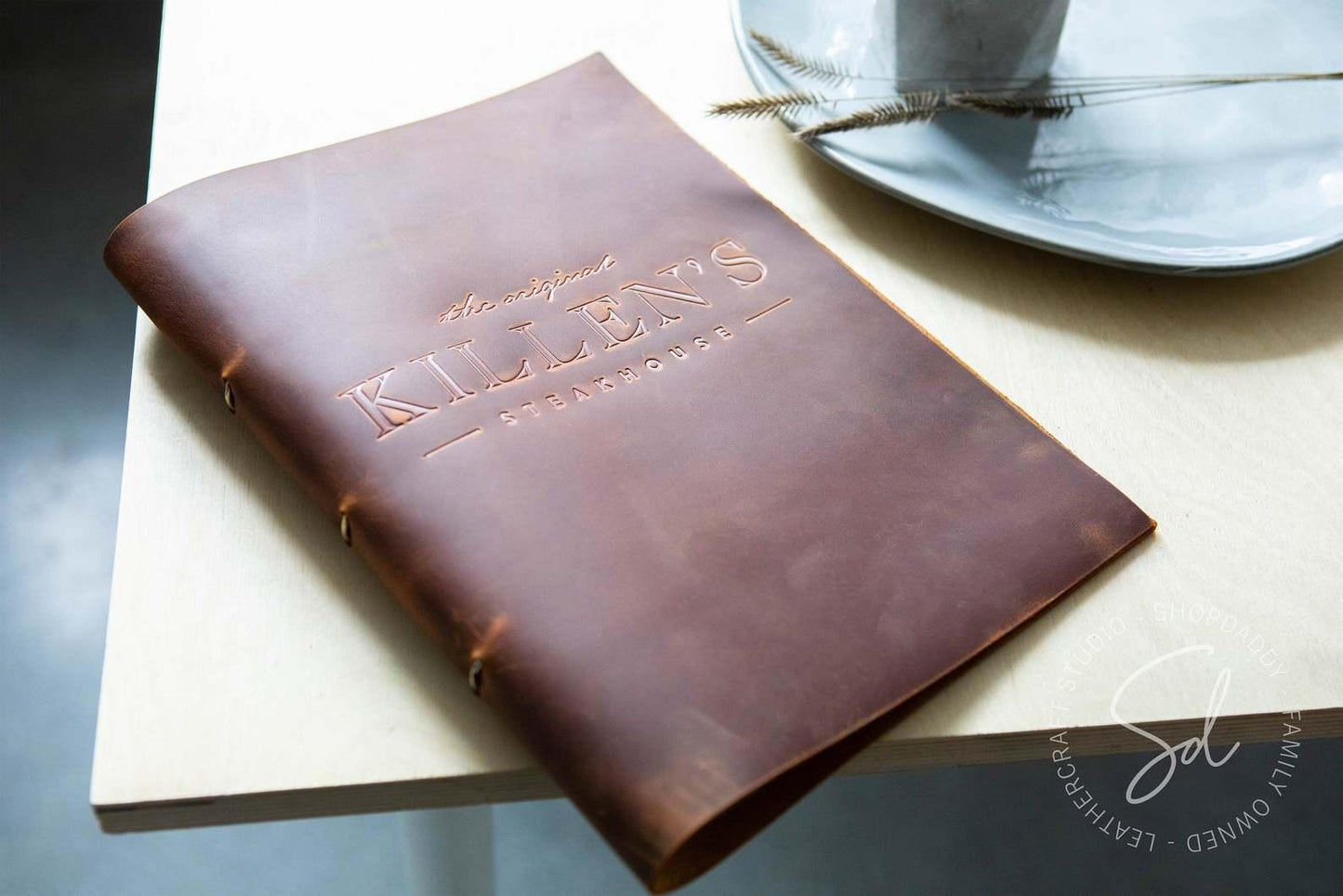 bar Rusty Leather Menu Cover with Steel Rings