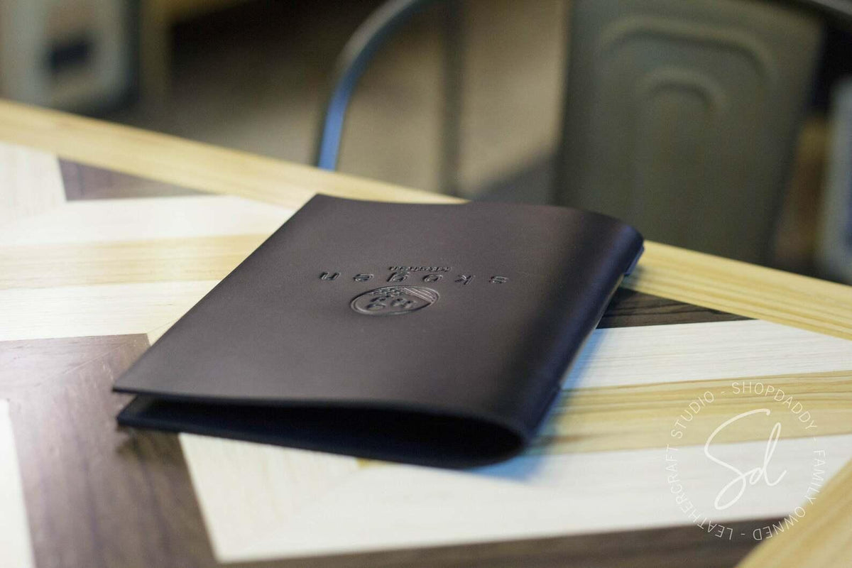 bar Black Thick Leather Menu Book with Elastic Band