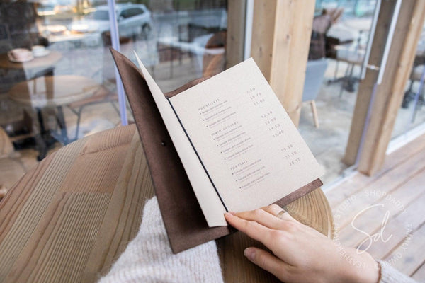 restaurant guest Olive Leather Menu Cover with Leather Belt