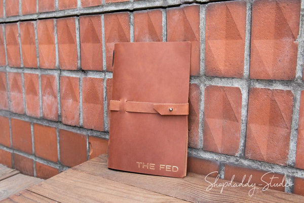 Brown Leather Menu Folder with Leather Belt