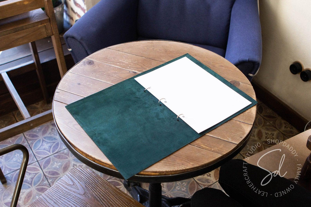 restaurant Green Leather Menu Cover with Steel Rings