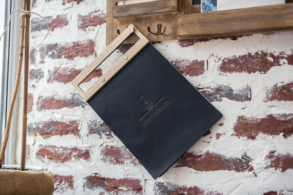 bar Leather Menu Holder with Wooden Handle