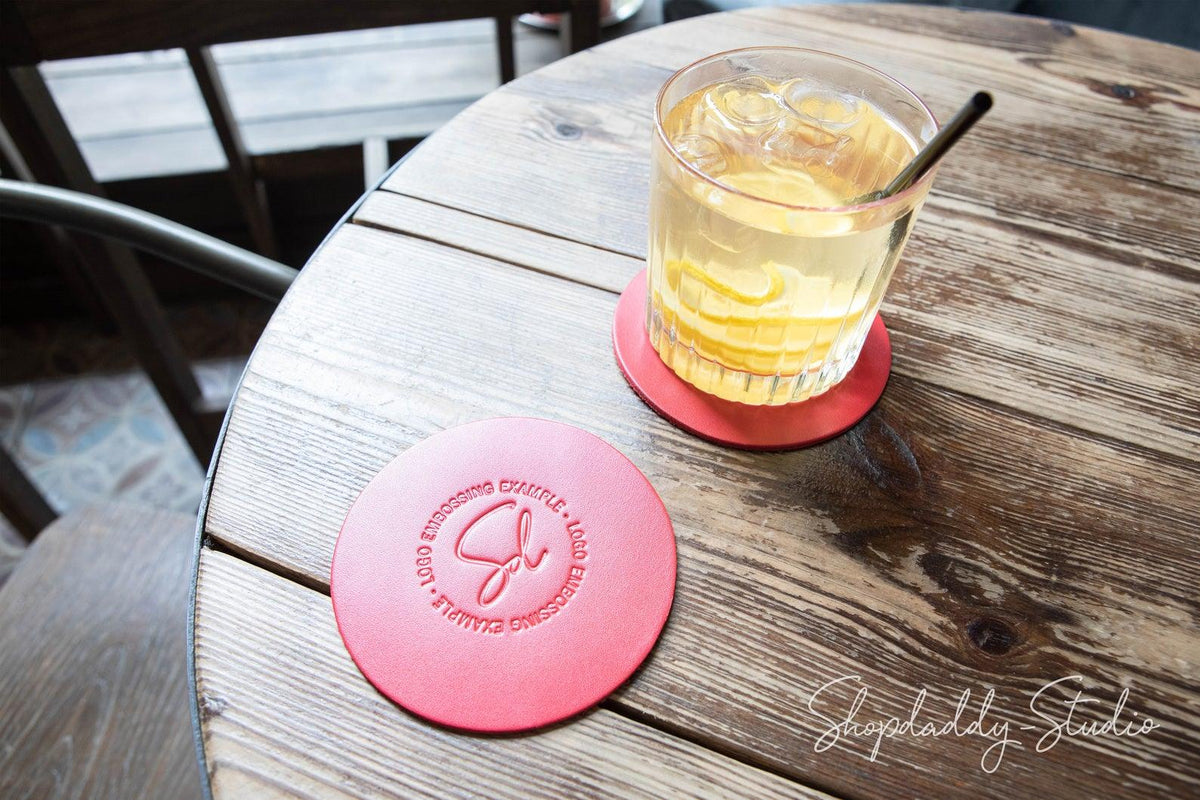  Red Set of Thick Leather Coasters (5 pcs)
