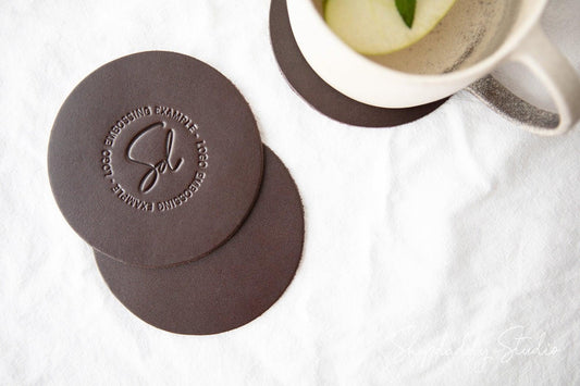custom Set of Dark Brown Leather Coasters (5 pcs)