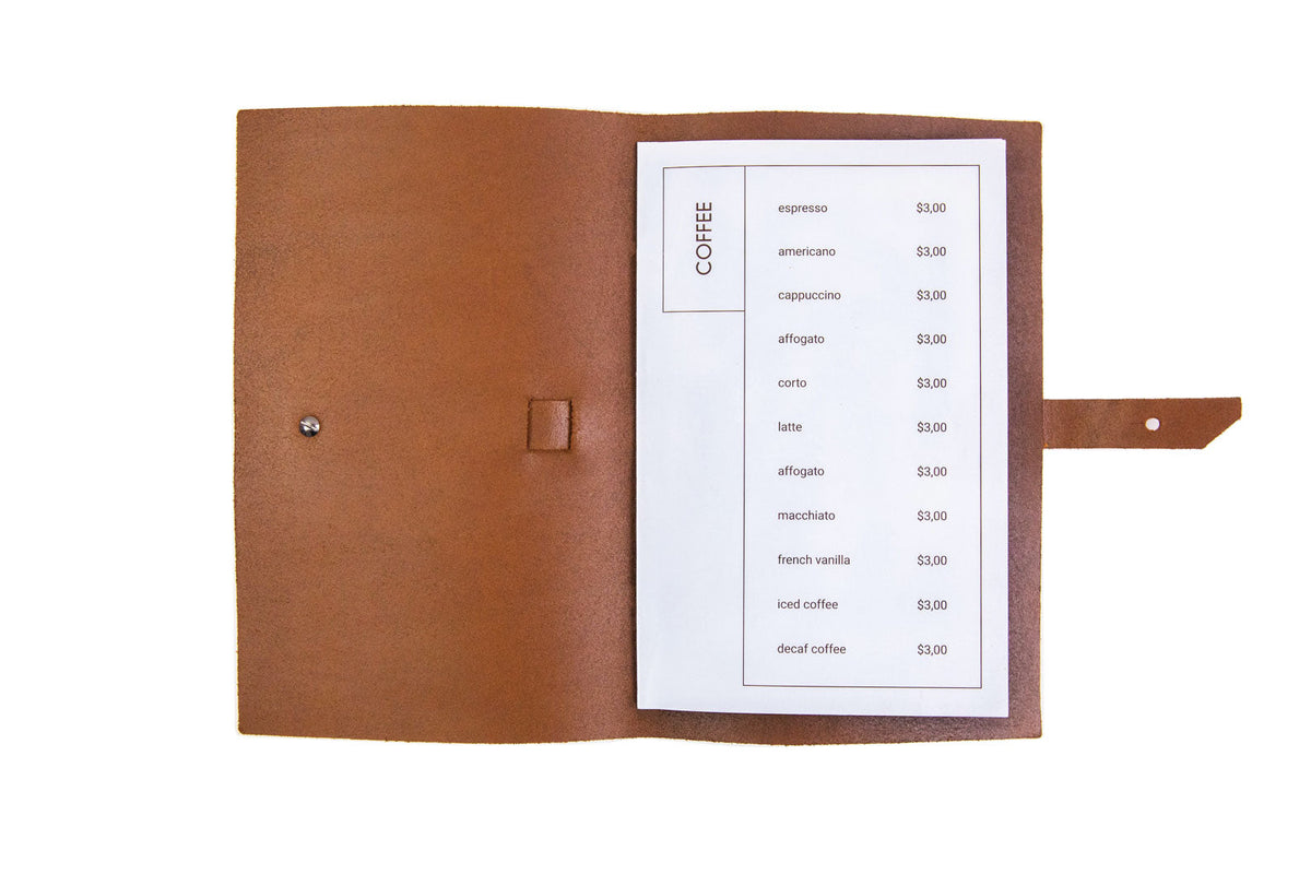 Green Leather Menu Cover with Leather Belt