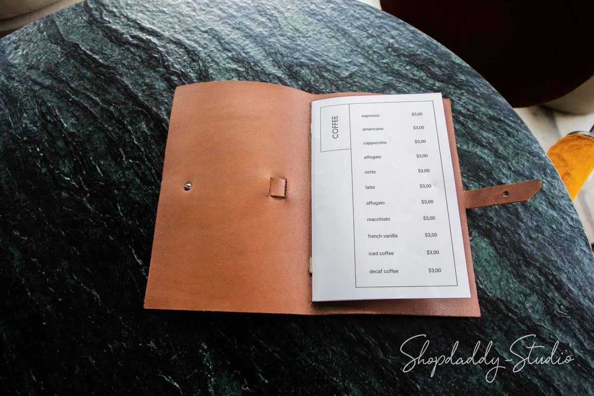 Brown Thick Leather Menu Cover with Logo