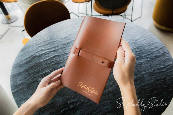 Brown Thick Leather Menu Book with Leather Belt