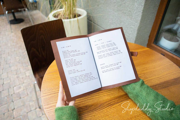 Brown Thick Leather Menu Folder with Leather Belt