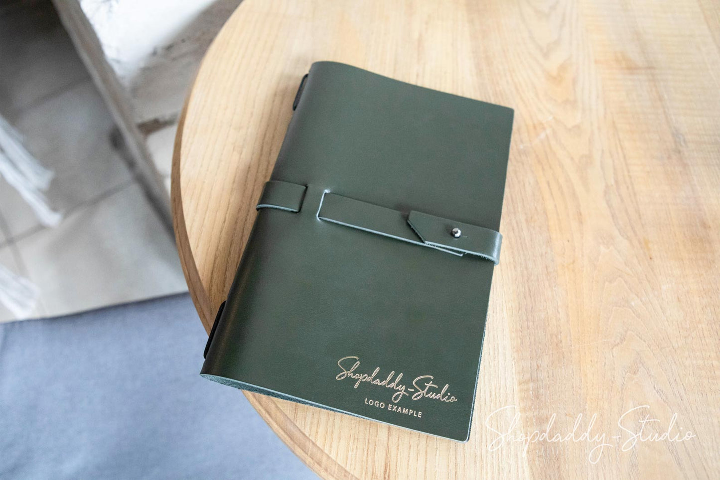 Green Thick Leather Menu Cover with Leather Belt