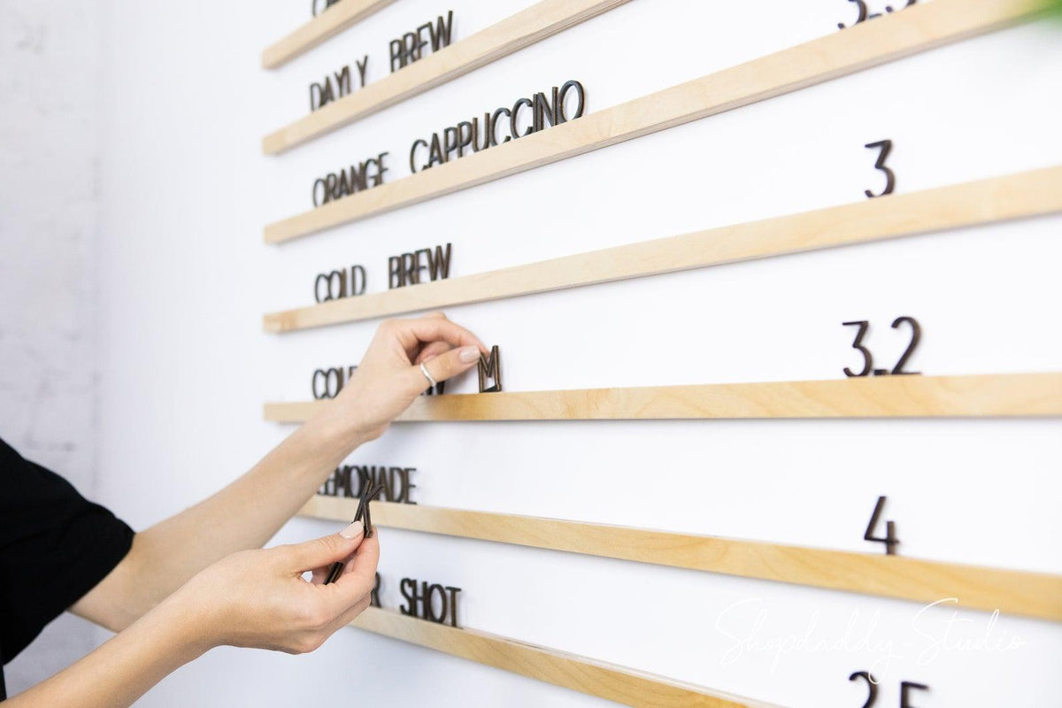 wall menu wooden letter board shopdaddy studio